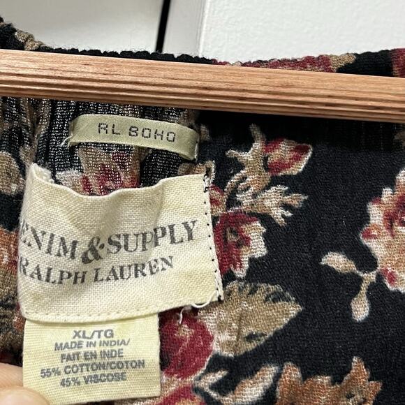 Denim & Supply Ralph Lauren Boho Floral Peasant Blouse Size XL Dark Romantic - Picture 6 of 7